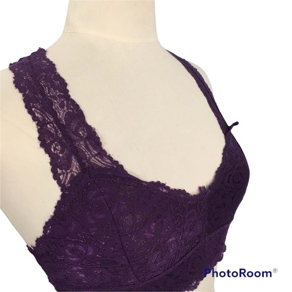 French Affair Purple Lace Racerback Bralette, size Medium - Picture 3 of 9